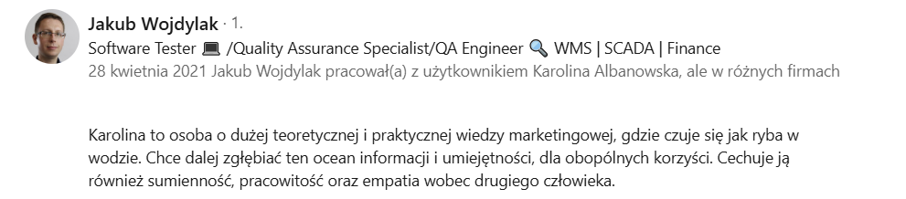 Jakub Wojdylak - Opinia